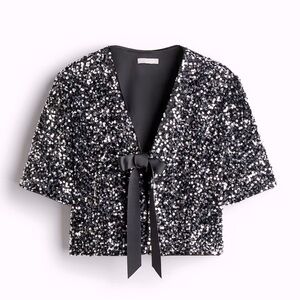 H&M sequined top Silver & Black - front bow tie